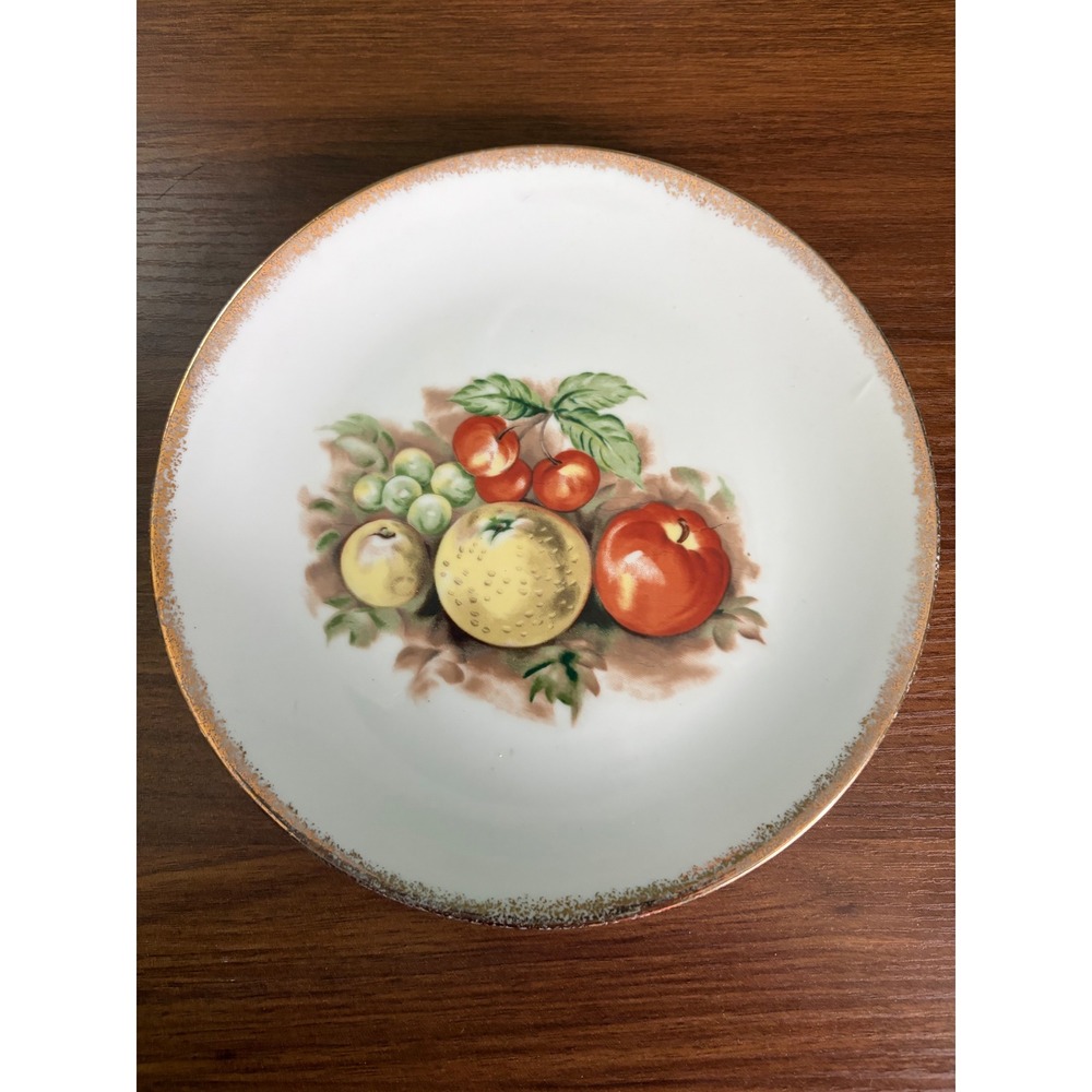 Vintage Hand-Painted Fruit Plates, Set of 5, Gold Rim China